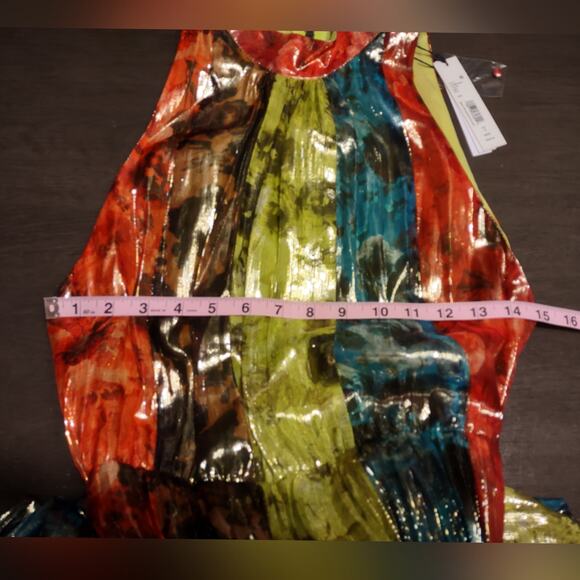 ALICE + OLIVIA Mertie Mock Neck Pleated Silk-Blend Maxi Striped Dress Size 8 - Picture 6 of 16